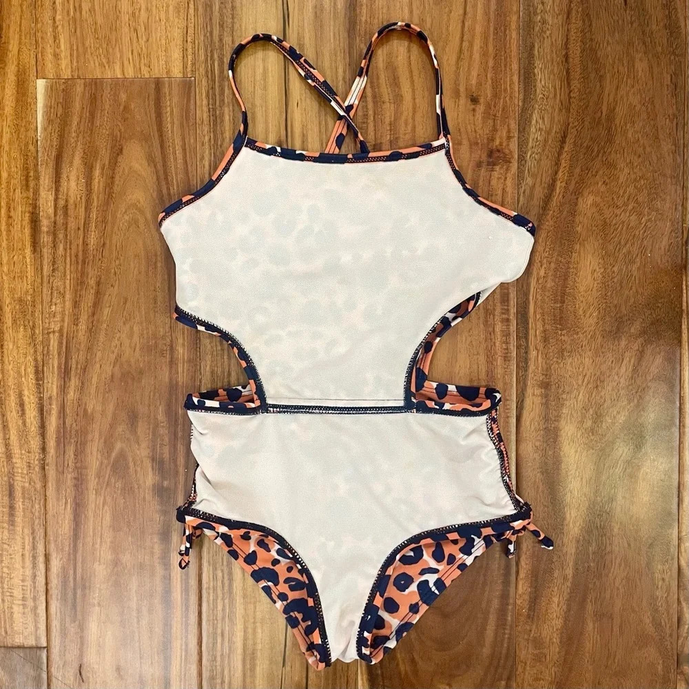 Cat & Jack Girls Swimsuits Yellow Floral 2 Piece & Leopard Print 1 Piece Size 4 - Picture 13 of 16